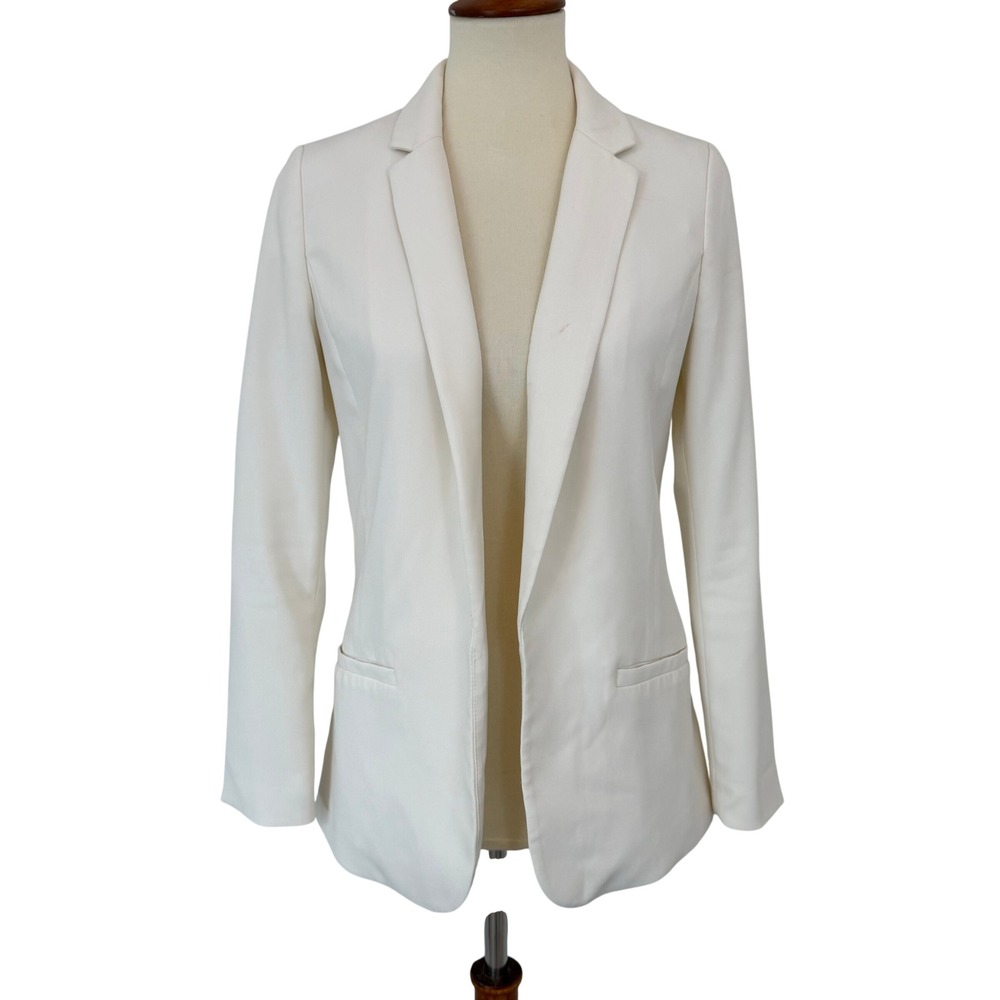 HM Womens Cream Open Front Tailored Blazer Jacket Off White Size 6 Career Office